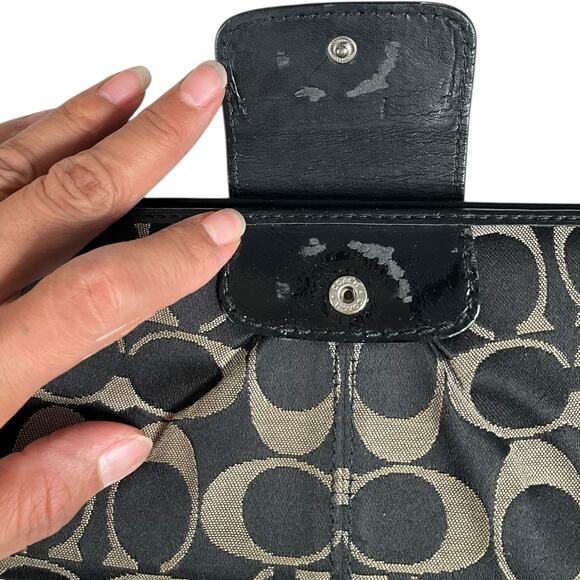 Y2K Coach Signature Accordion Wallet Black Tan Vintage Leather Trim designer - Picture 4 of 12